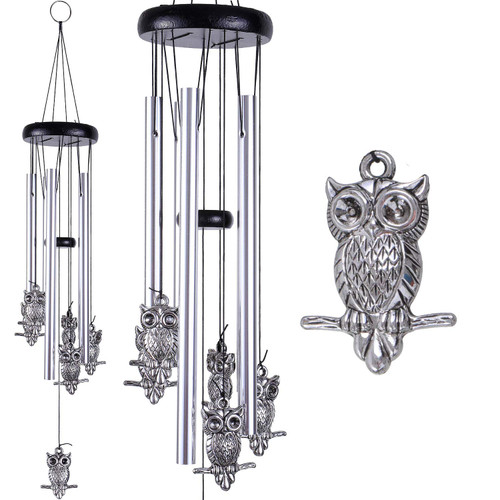 Outdoor Owl Wind Chimes Indoor Decor - Pure Hand-Made Owl Wind-Bells, Mobile Romantic Windcatcher 28" Owl Wind Chime for Home, Xmas, Gift For Mother, Balcony, Patio, Garden Decoration(5 Tubes, 6 Owls)