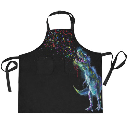 Glowing Cute Dinosaur Apron for Men Women with Adjustable Neck Straps & 2 Pockets Bib Apron for Kitchen Cooking BBQ Baking Gardening Painting