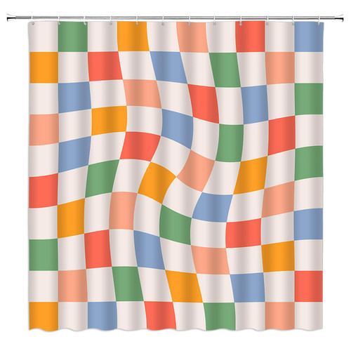 ZKJSMGS Geometric Checkered Shower Curtain 60s 70s Abstract Checkerboard Plaid Colorful Groovy Boho Modern Vintage Bathroom Home Curtain Decor with Hooks,70" Wx70 H
