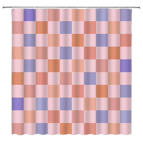 GCTNBJL Geometric Plaid Shower Curtain 60s 70s Abstract Checkered Groovy Boho Checkerboard Modern Pink Small Stall Bathroom Home Curtain with Hooks,47" Wx70 H