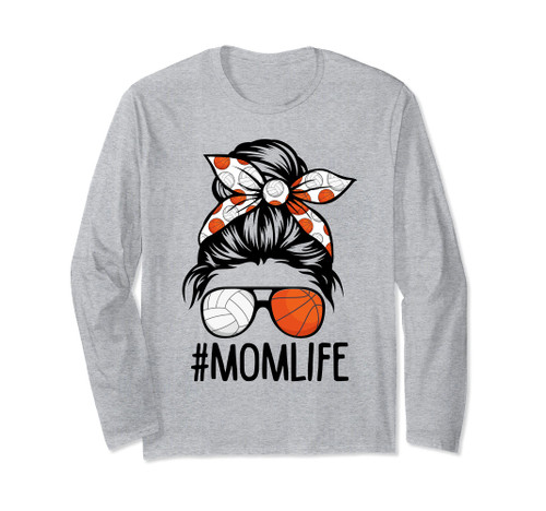 Dy Mom Life Volleyball Basketball Mothers Day Messy Bun Long Sleeve T-Shirt