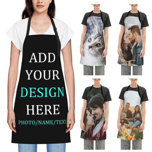 Personalized Apron for Women Custom Add Your Own Name Text Logo Photo Chef Kitchen Aprons Waterproof Cooking Adjustable Tie Apron Great Household Gifts for BBQ Grill Baking Unisex