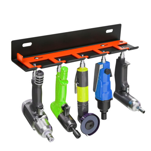 CHOWZZ Air Tool Holder, Air Tool Rack for Garage Walls and Tool Cart Storage Organizer?Wall Mounted Lockable Pneumatic Tool Hanger for Air Compressor Tools, Pneumatic Nail Gun, Black-5 Slots