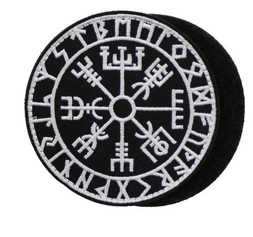 Graphic Dust Viking Compass Vegvisir Morale Tactical Embroidered Patch with Hook and Loop Valhalla Norse White