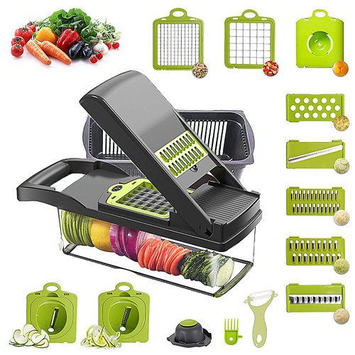 Vegetable Chopper Spiralizer Vegetable Slicer Mandoline Slicer 15 in 1 Veggie Chopper with Container Vegetable Dicer Chopper Cutter for Onion Potato Tomato Fruit (Black Spiralizer)