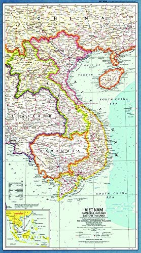 National Geographic: Vietnam, Cambodia, Laos and Eastern Thailand 1965 - Historic Wall Map Series - 11.25 x 20.5 inches - Laminated