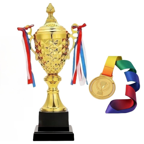 Yiwoop 16In Rhombus Large Gold Trophy &Medal for Sports Tournaments, Award Competitions,Competitions,Soccer Football League Match Trophy