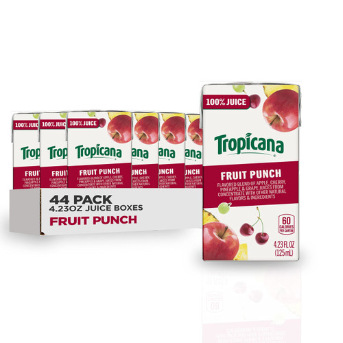 Tropicana 100% Juice Box, Fruit Punch, 4.23oz (Pack of 44) - Real Fruit Juices, Vitamin C Rich, No Added Sugars, No Artificial Flavors
