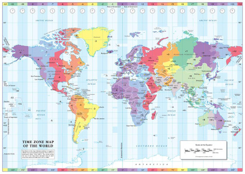 Cosmographics: Time Zone Wall Map of the World - Compact - 22.25" x 15.75" - Laminated