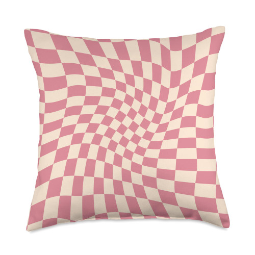 Classic Wavy Pink Checkered by Ryan Co. Classic Wavy Pink Checkered Retro Checkerboard Pattern Throw Pillow, 18x18, Multicolor