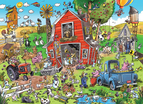 Cobble Hill 1000 Piece Puzzle - DoodleTown: Farmyard Folly - Sample Poster Included