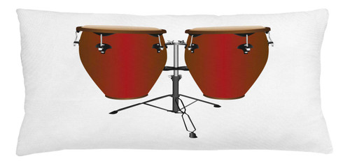 Ambesonne Drums Throw Pillow Cushion Cover, Illustration of a Pair of Conga Drums on a Plain Background Cuba Culture Items, Decorative Rectangle Accent Pillow Case, 36" X 16", Ruby and White