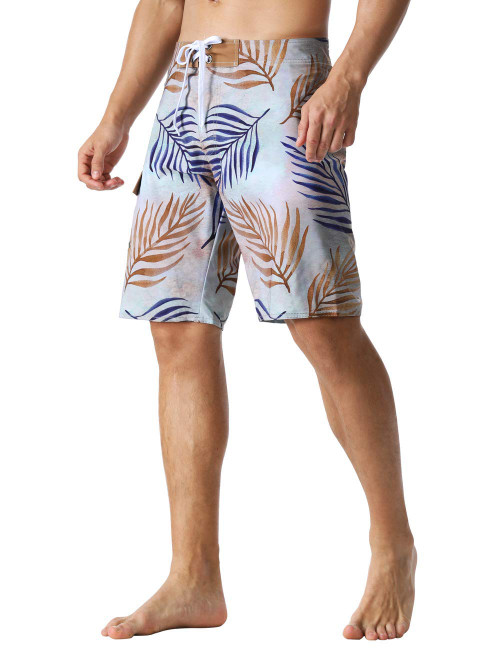 unitop Men's Board Shorts Fast Drying Tropical Leaves Patterned SwimmingTrunks Brown-411 40