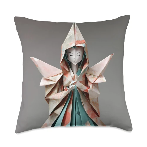 Heavenwear Origami Lady Doll-Papercraft Folding Portrait Art Throw Pillow, 18x18, Multicolor
