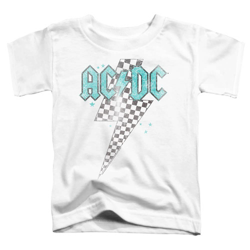 PopFunk Classic Toddler Kids AC/DC Skewed Checkerboard Bolt, White Unisex Boy Girl Short Sleeve Graphic T-Shirt (4) Skewed Checkerboard Bolt, White