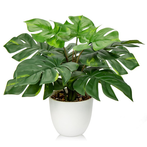 Hollyone Artificial Monstera Plant Faux Monstera Deliciosa Plant Potted Fake Tropical Plants in Pot for Indoor Outdoor Home Desk Office Garden Farmhouse Decoration