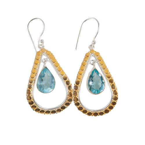 Timeless Elegance Handcrafted 925 Solid Silver Two Tone Natural Gemstone Earrings For Women (Sky Blue Topaz)