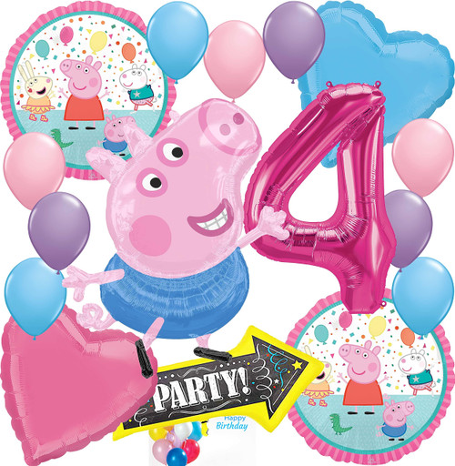 Anagram Peppa the Pig Party Supplies Foil Balloon Bouquet Decoration, George Pig Theme Multicolored, Party Accessory, 4th Birthday Officially Licensed