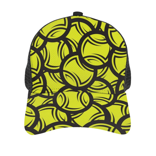 Tennis Ball Unisex Mesh Baseball Cap Print Adjustable Dad Hat Golf Sports Cap Black