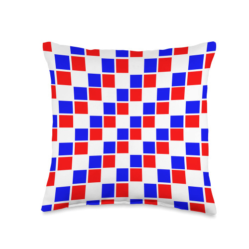 BY CRADOX CREATIVE Geometric RED White and Blue Checkerboard Pattern Throw Pillow, 16x16, Multicolor