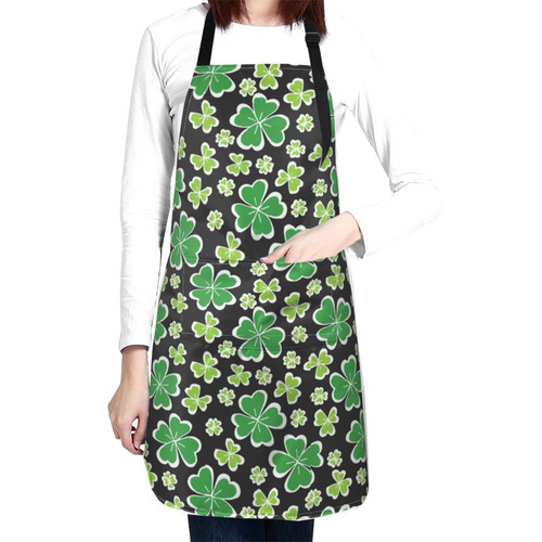 St. Patricks Day Clover Kitchen Apron with 2 Pockets Adjustable Green Shamrock Aprons for Women Men