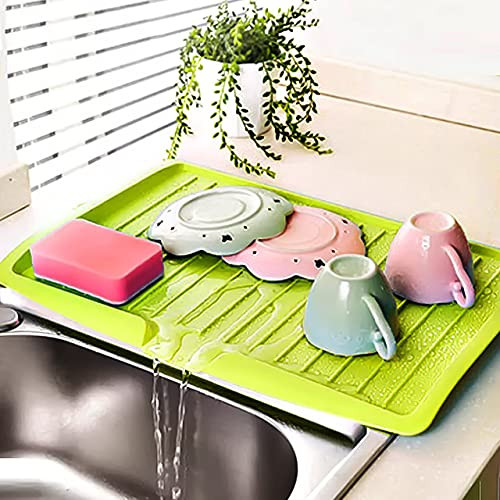 Drain Rack Kitchen Plastic Dish Drainer Tray Large Sink Drying Rack Worktop Organizer Drying Rack for Dishes Newest (Green)