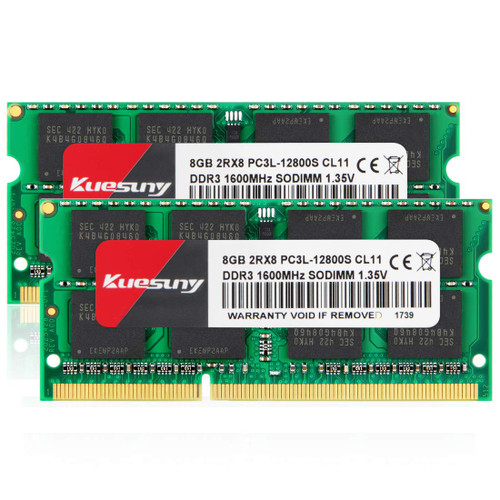 KUESUNY 16GB Kit (8GBX2) DDR3L-1600 Sodimm RAM, PC3L-12800/PC3L-12800s Memory 204 Pin 1.35V/1.5V CL11 Non-ECC Unbuffered 2RX8 Dual Rank for Laptop Notebook Computer