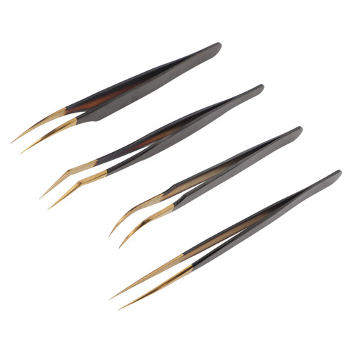 eyebrow tweezers,4pcs Stainless Steel Curve Faux Tool Curve Curve Twining Tool Curve Point Applicator Professional Tweezer for Manual Works