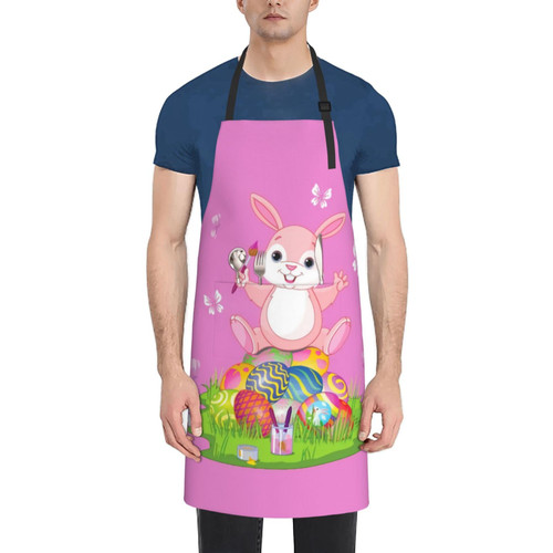 Rmqsyhfz Easter Bunny Egg Pattern Print Apron with 2 Pockets Waterproof Adjustable Apron for Kitchen Easter Holiday Gift