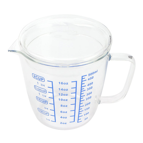 Glass Measuring Cup, Heat-Resisting Glass Measuring Cup with Lid, Kitchen Cooking Baking Measure Jug, Transparent Scale Mug for Kitchen Utensil(500ML)