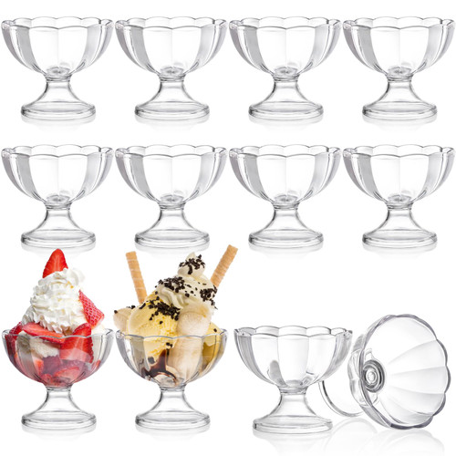 Mezchi Set of 12 Ice Cream Bowl Set, 8 Ounce Plastic Dessert Bowls, Clear Footed Dessert Cups, Ice Cream Cups Bowls for Sundae, Milkshakes, Parfait, Fruit, Pudding