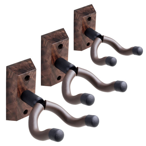 Guitar Wall Hangers 3 Pack,Guitar Ukulele Wall Mount,Guitar Hanger Wall Hooks,Holders,Stand, Black Walnut Guitar Wall Mount Hanger,for Acoustic,Electric,Guitar,Bass,Banjo,Mandolin,Ukulele