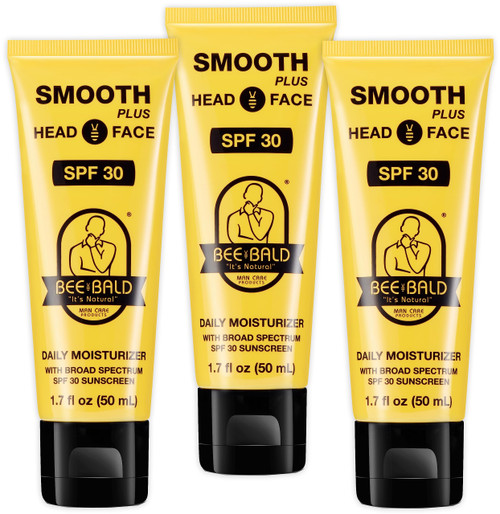 3-Pack Bee Bald SMOOTH PLUS Daily Moisturizer w/SPF 30 Broad Spectrum Sunscreen Tones, Hydrates & Moisturizes While Protecting Skin From The Sun's Harmful UVA/UVB Rays, 1.7 Fl Oz Each