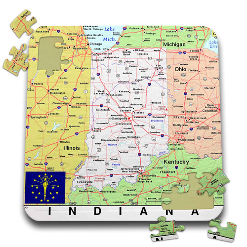 3dRose Image of Topographic Map of Indiana and State Flag - Puzzle, 10 by 10-inch (pzl_291403_2)