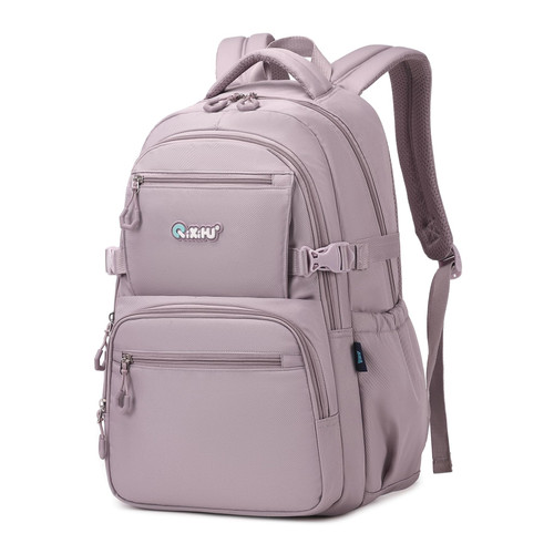 ASKSKY School Backpack for Girls,16'' Lightweight Bookbag for Teen Multiple Fockets Kids School Bag for Primary Elementary Middle High School,Age 6-18 years, Purple Grey