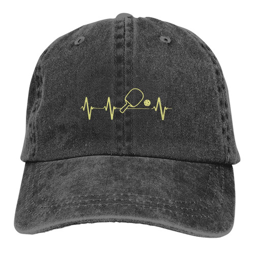 Pickleball Paddle and Ball Heartbeat Denim Baseball Cap Distressed Washed Cotton Hat Unisex Adjustable Dad Hat