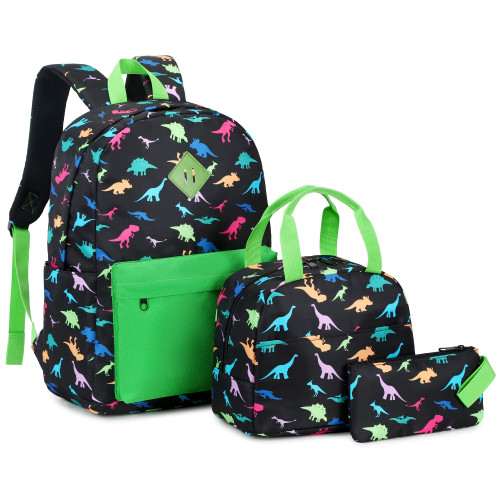 Mimfutu Dinosaur School Backpack for Teen Girls, 3-in-1 Kids Backpack Bookbag Set School Bags with Lunch Box Pencil Case