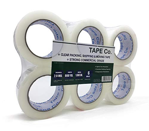 Tape Co. Strong Commercial Grade Clear Packing Tape for Shipping, Moving, Office & Storage - 2.0mil Thick, 2-inch x 110 Yards Per Roll. (6 Rolls (110yd./ 2" Wide))