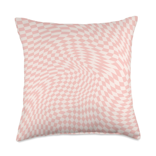 Blush Pink Wavy Checkerboard Cool Designs Blush Pink Wavy Checkered Trippy Swirl Checkerboard Throw Pillow, 18x18, Multicolor