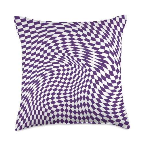 Dark Purple Wavy Checkerboard Cool Designs Dark Purple Wavy Checkered Trippy Swirl Checkerboard Throw Pillow, 18x18, Multicolor
