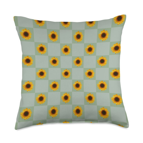 Light Sage Green Checkerboard Cool Designs Light Sage Green Classic Checkered Sunflower Checkerboard Throw Pillow, 18x18, Multicolor