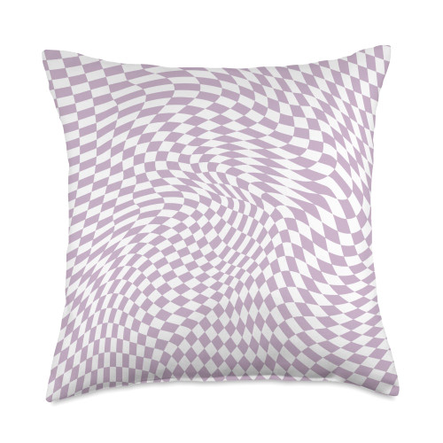 Mauve Purple Wavy Checkerboard Cool Designs Mauve Purple Wavy Checkered Trippy Swirl Checkerboard Throw Pillow, 18x18, Multicolor