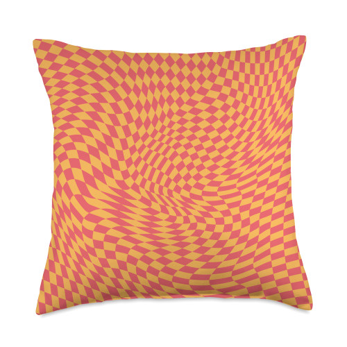 Pink and Orange Wavy Checkerboard Cool Designs Pink and Orange Wavy Checkered Trippy Swirl Checkerboard Throw Pillow, 18x18, Multicolor