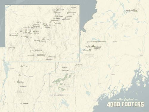 Best Maps Ever New England 4000 Footers 18x24 Poster (Beige & Slate)