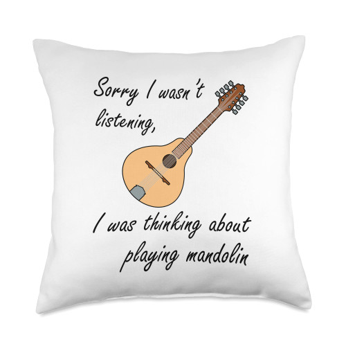 Mandolin Player Musician Music Notes Picking My Mandolin Folk Music Musician Throw Pillow, 18x18, Multicolor