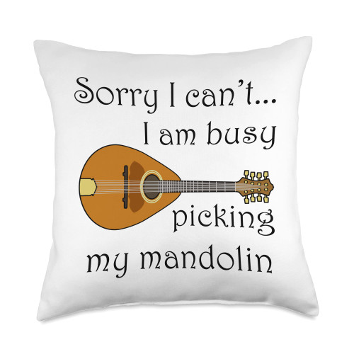 Mandolin Player Musician Music Notes Picking My Mandolin Musician Bluegrass Music Throw Pillow, 18x18, Multicolor