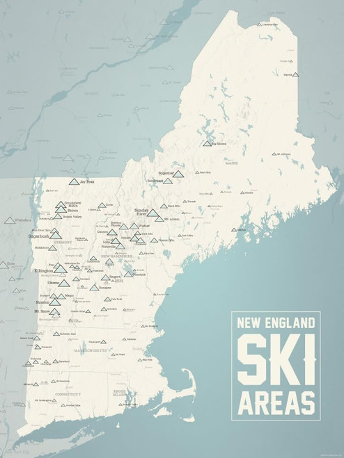 New England Ski Resorts 18x24 Poster (Beige & Slate)