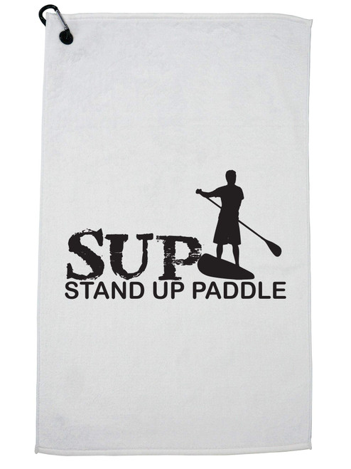Hollywood Thread Stand Up Paddle Board Surfer Riding Wave Graphic Sports Towel with Carabiner Clip