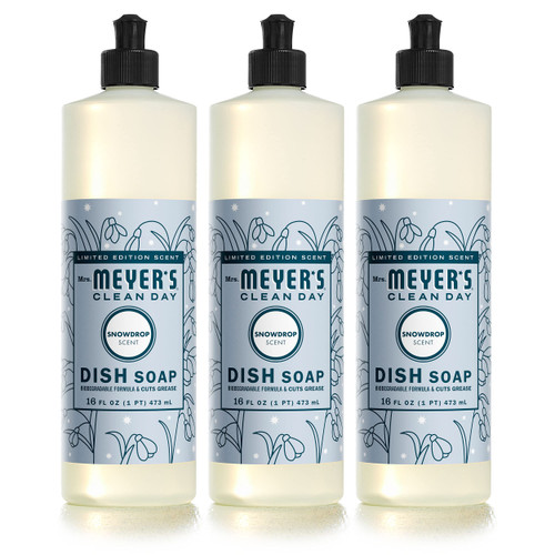 Mrs. Meyer's Liquid Dish Soap, Biodegradable Formula, Limited Edition Snowdrop, 16 fl. oz - Pack of 3
