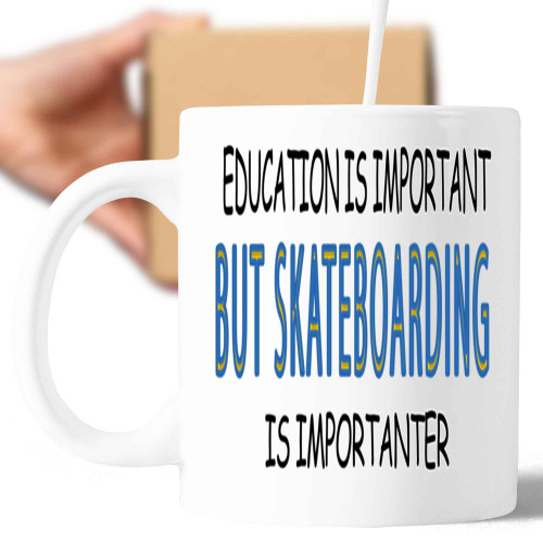 Skateboarding Gifts for Skateboarders, Great Graduation Gift for a Brother - Education Is Important But Skateboard Is Importanter, Humor Quote on 11 Oz White Ceramic Coffee Mug Skateboarding Gifts for Skateboarders, Great Graduation Gift for a Brother - Education Is Important But Skateboard Is Importanter, Humor Quote on 11 Oz White Ceramic Coffee Mug